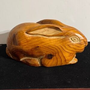 vintage Sarreid Ltd. hand-carved wooden rabbit sculpture, made in Spain.